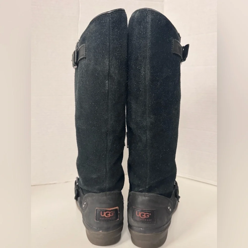 UGG Thomsen Black Suede Leather Waterproof Lined Tall Boots Women’s Size 7